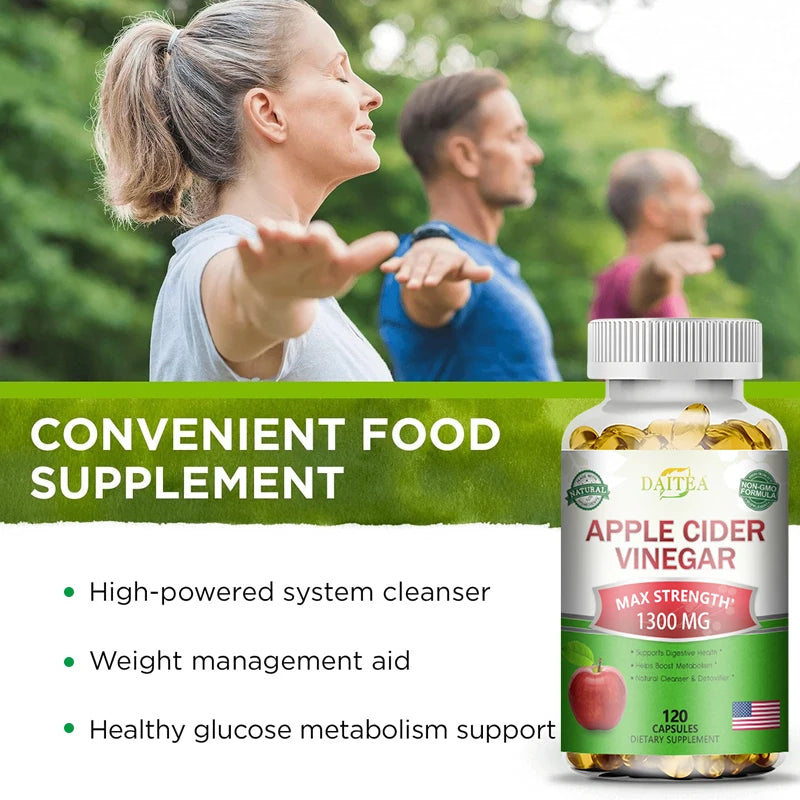 Apple Cider Vinegar Extract Supplement - Boosts Energy Levels, Fat Burning, Digestive Health, Natural and Non-GMO