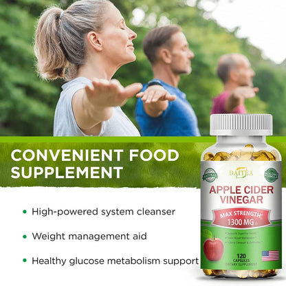 Apple Cider Vinegar Extract Supplement - Boosts Energy Levels, Fat Burning, Digestive Health, Natural and Non-GMO