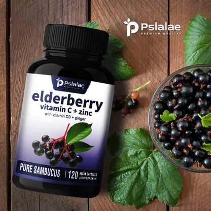 Elderberry, Vitamin C + Zinc - Supports The Immune System, Antioxidant Properties, Promotes Energy Production - 120 Capsules