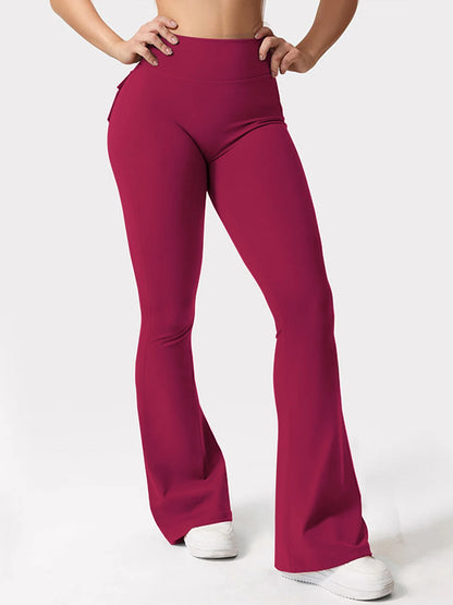 Women's Yoga Flare Trousers, High-Waisted Tummy-Control Wide-Leg Trousers Outdoor Casual Leggings with Pockets, Gym Workout Trou