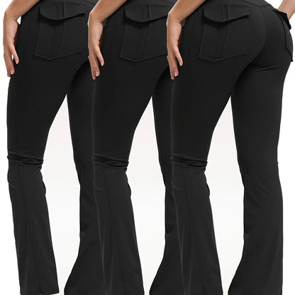 3 Pack Bootcut Yoga Pants With Pockets For Women Flared Leggings High Waist Womens Trousers Tummy Control With 2 Pockets