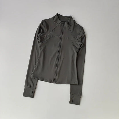 Outdoor Sports Long Sleeved Women Slim Yoga Clothes Quick Dry Zipper Cardigan Stand Up Collar Jacket Running Fitness Jacket Top