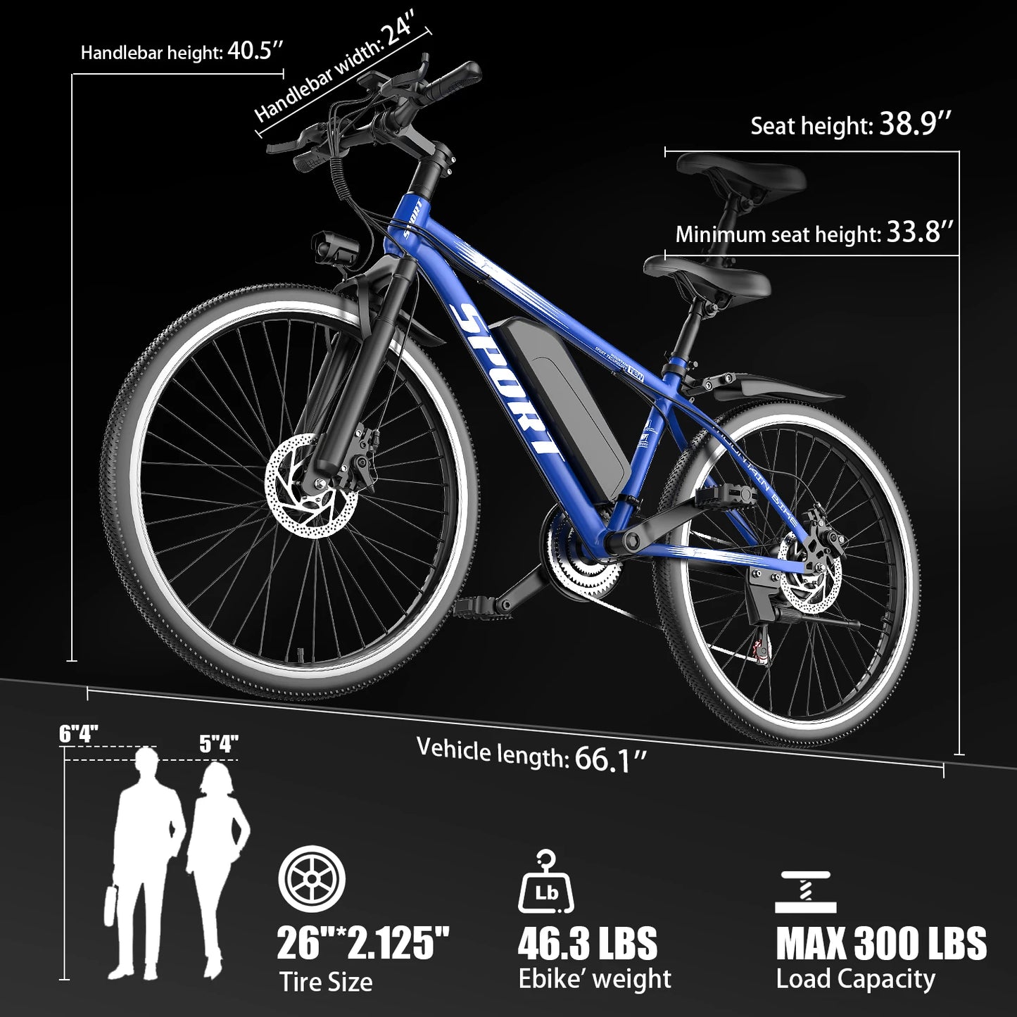 Electric Bike for Adults, 1500W Peak Mountain Ebike with 25 MPH, 65 Miles Range, 7 Speeds, 48V 10Ah Removable Battery 26" Ebike