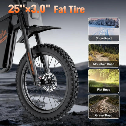 BOPZIN Q8 Electric Bicycle 5000W 60V 35AH 45 MPH 25x3" Fat Tires Electric-Motorcycle Hydraulic Brakes Full Suspension UL2849
