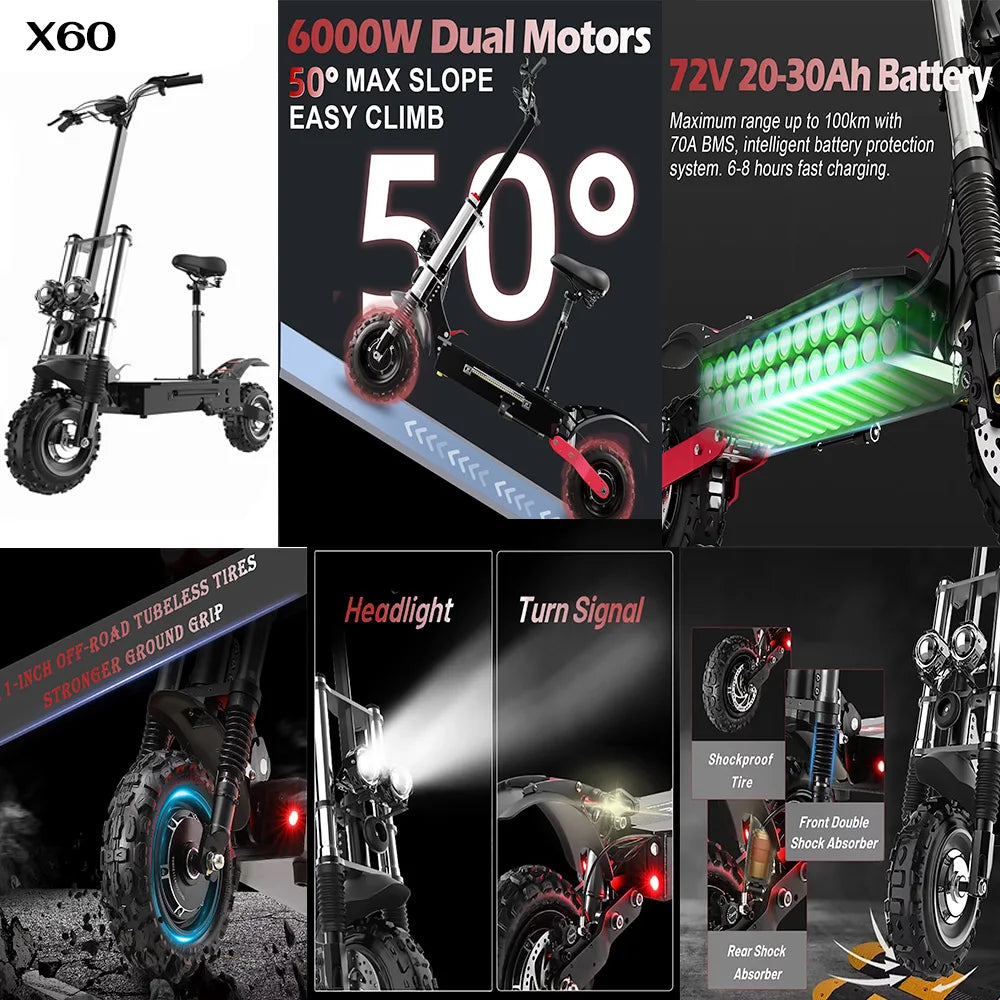 MX AU USA SA CA  in Stock 500W-6000W Adults Electric Scooter 10" 11" Fat Tires Foldable Escooter Free Shipping