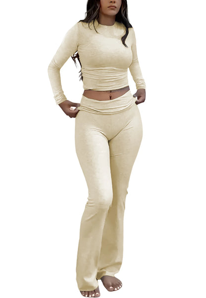 Women's Yoga Two-Piece Set Long-Sleeve Wide-Leg Activewear Set Casual Home Yoga Set Coordinated Set