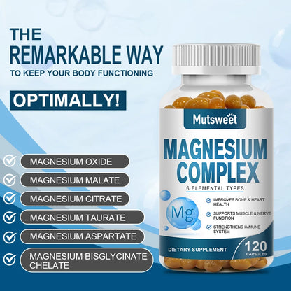 Complex Magnesium Capsule Supplements, Nervous System, Muscle And Bone Support Sleep, Energy, Leg Cramps, Headaches