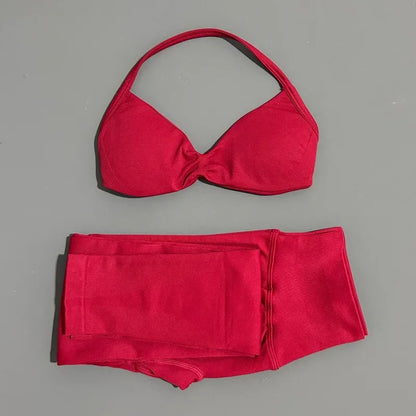 2 Piece Sport Set Women Yoga Backless Halter Bra High Waist Scrunch Seamless Pants Sport Suit Gym Sportswear Workout Set