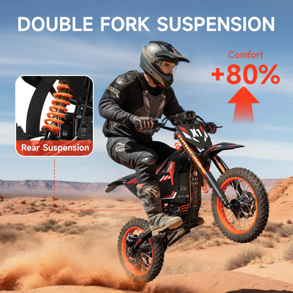 QRONGE X1 Spark Electric Dirt Bike 4500W Peak Motor 60V 28.8AH Electric Motorcycle 60 Miles Range 14/12" Fat Tire Snow E-bike ﻿