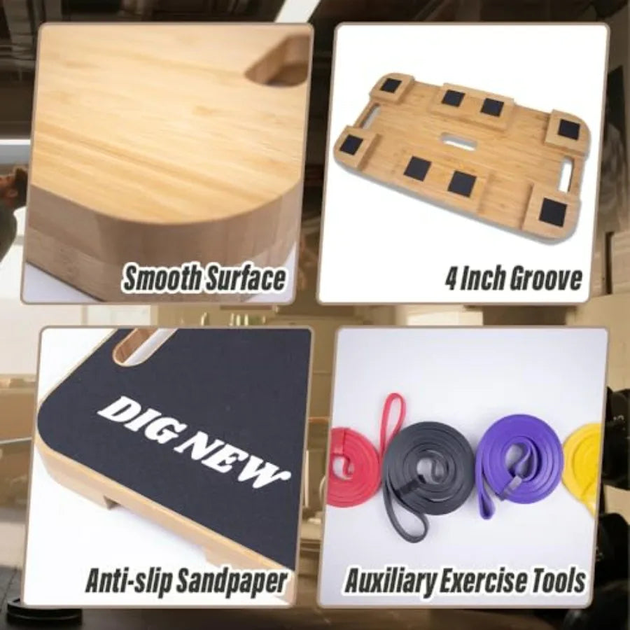 Wooden Resistance Band Foot Plate,Exercise Platform with Non-Slip Surface,Resistance Bar,4 Resistance Bands,for Home Gym, Full-B